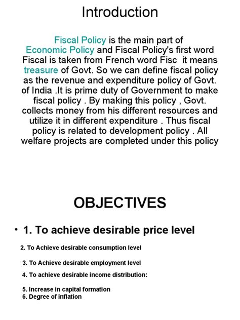 An Introduction To India S Fiscal Policy Its Objectives Instruments Components And Role In