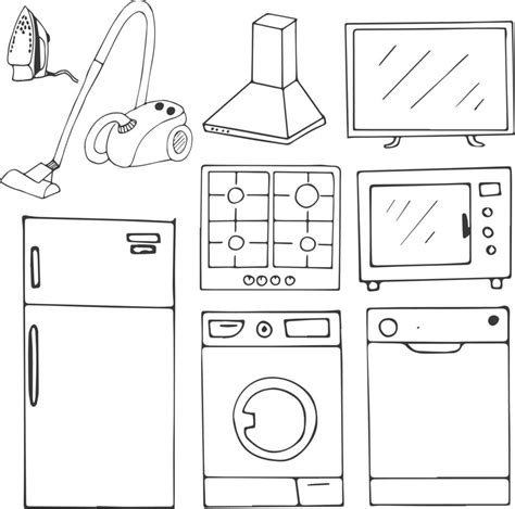 Home Appliances Hand Drawn Vector Illustration Objects Set 13735427 Vector Art At Vecteezy