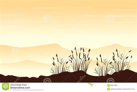 Montagne De Paysage De Style Avec Des Silhouettes D Herbe Illustration