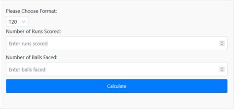 Batting Strike Rate Calculator T20 ODI Test