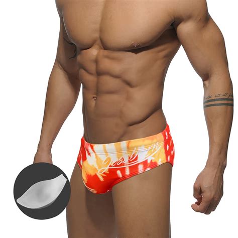 New Mens Triangle Swimming Trunks With Push Pad Fashion Flame Print