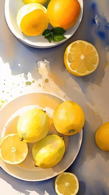 Aquarelle Nature Morte De Citrons Frais Sur Un Tableau Blanc Generative