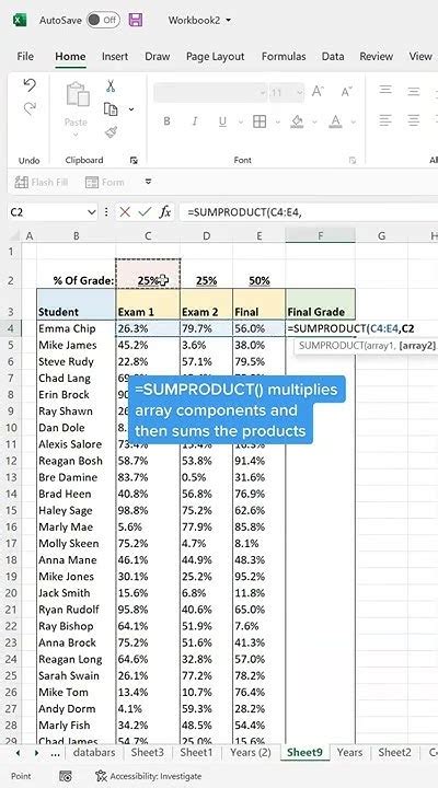 Calculate Weighted Averages In Excel With Sumproduct Excel Shorts Youtube