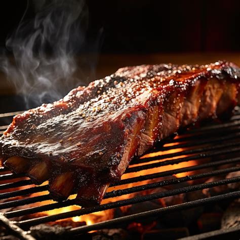 Premium Photo Barbecued Pork Ribs On A Flaming Grill