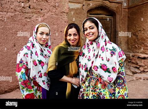 Young Women With Colorful Chador Abyaneh Iran Stock Photo Alamy