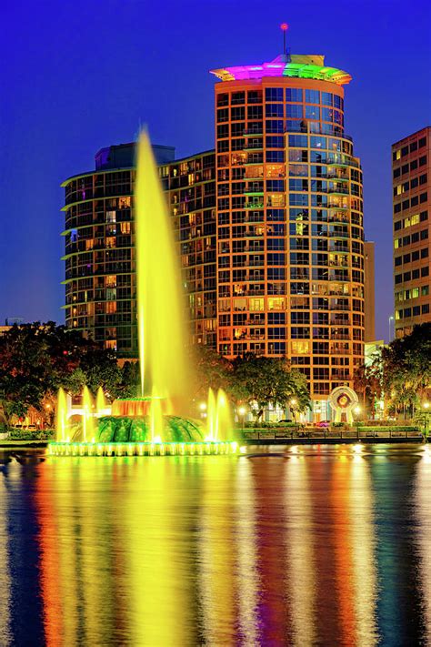 Lake Eola Cityscape and Memorial Fountain - Orlando Florida Photograph ...