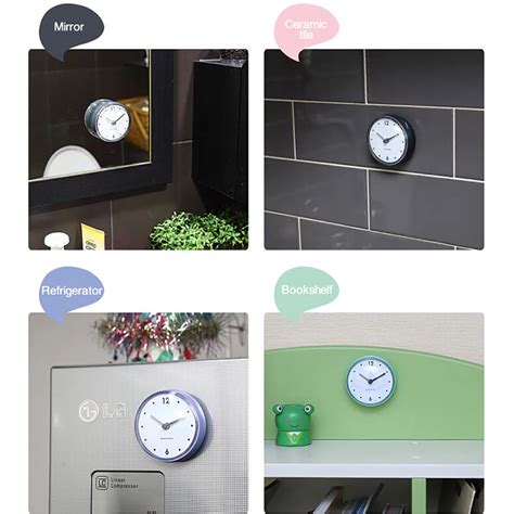 Bathroom Waterproof Kitchen Clock Suction Cup Silent Battery Wall Clock