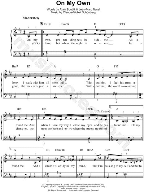 On My Own From Les Misérables Sheet Music Easy Piano In D Major