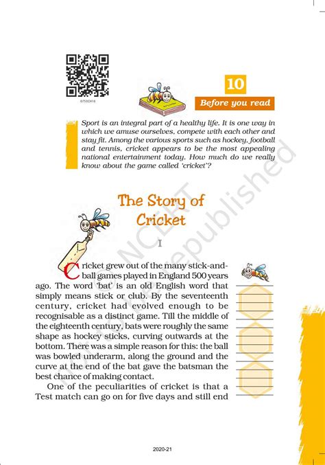 The Story Of Cricket Ncert Book Of Class 7 English Honeycomb