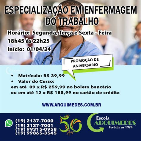 EspecializaÇÃo Em Enfermagem Do Trabalho Escola Arquimedes