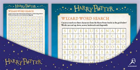 FREE Harry Potter Word Search Witches Wizards Worksheet 7 11