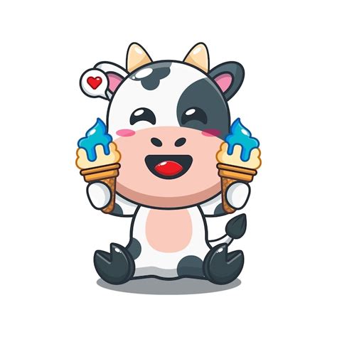 Premium Vector Cow With Ice Cream Cartoon Vector Illustration