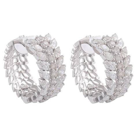 5 35 Carats Marquise Diamond 14 Karat Gold Leaf Hoop Earrings For Sale