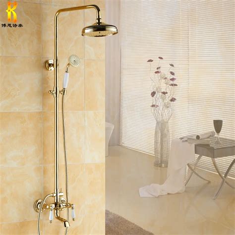 Antique Brass Shower Bath Faucet Sets Wall Mounted Luxury Golden