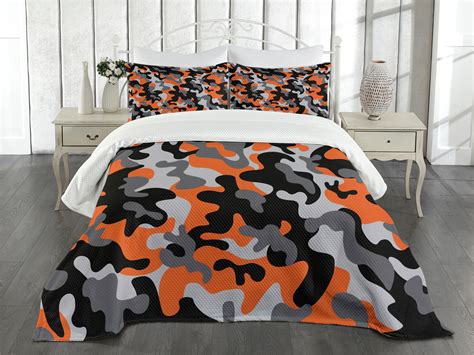 Camo Bedspread Set Queen Size Vibrant Artistic Camouflage Lattice Like