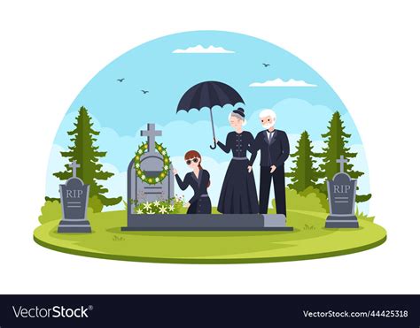 Funeral Ceremony In Grave Of Sad People In Black Vector Image