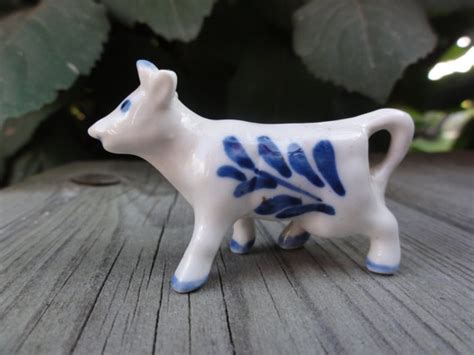 Miniature Blue And White Cow Figurine Etsy White Cow Blue And