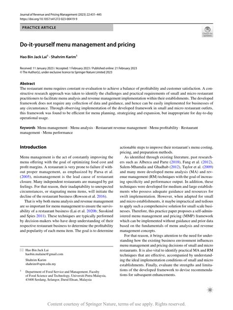 Do-it-yourself menu management and pricing | Request PDF
