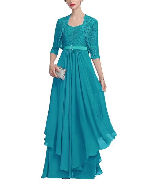 Fitty Lell Womens Chiffon Scoop Neck Mother Of The Bride Dress With Jacket Prom Gownus10jade