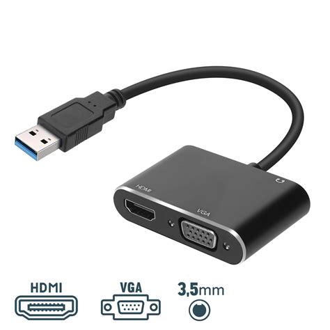 Hub Multi ports USB vers HDMI VGA Entrée Audio 3 5mm Noir pour