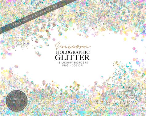 Glitter Borders Clipart Glitter Overlays Holographic Etsy