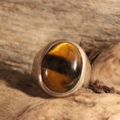 Sterling Mexico Large Tigers Eye Ring Mens Ring Heavy Grams Size