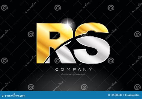 Combination Letter Rs R S Alphabet With Gold Silver Grey Metal Logo