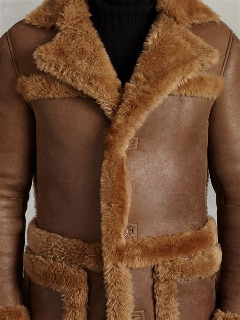 John Varvatos Button Front Shearling W Exposed Fur Trim In Brown For