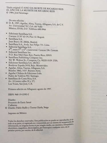 El A O De La Muerte De Ricardo Reis Jos Saramago Alfaguara Mercadolibre