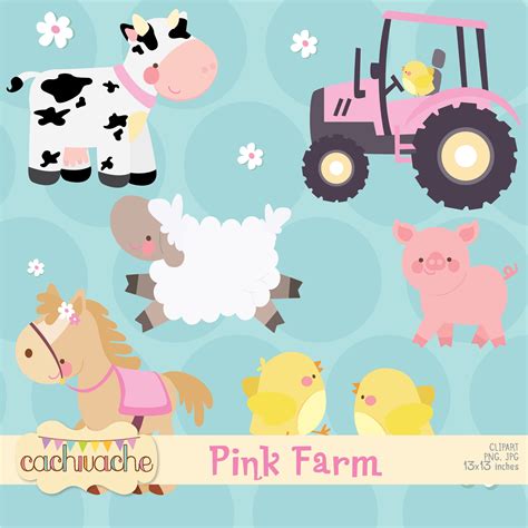 Pink Farm Clipart Farm Animals Clipart Cow Horse Sheep Etsy