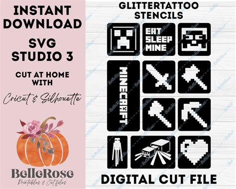 Glitter Tattoo Stencils SVG Minecraft Inspired Game Glittertattoo