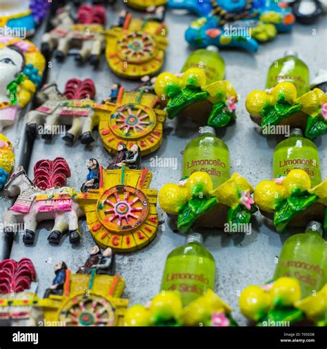 Several souvenirs representing various typical products of Sicily in ...