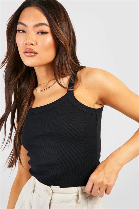 Thick Binding Curved Strap Rib Tank Top Boohoo Usa