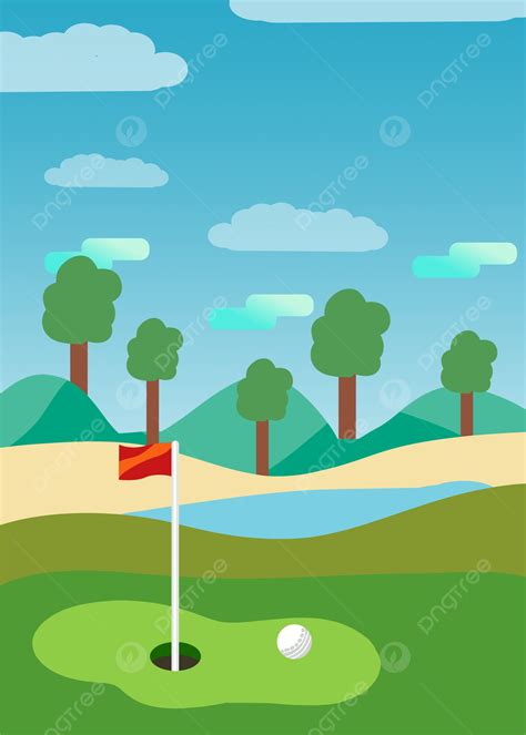 Golf Course Background Flat Cartoon Wallpaper Image For Free Download ...