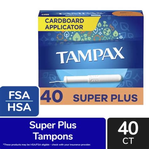 Tampax Cardboard Applicator Tampons Super Plus Absorbency Unscented 40