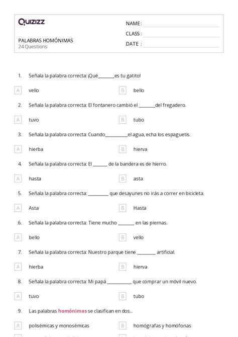 Hom Fonos Y Hom Grafos Hojas De Trabajo Para Grado En Quizizz