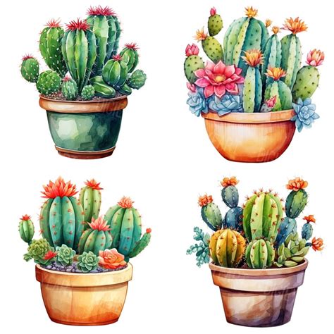 Watercolor Pot Plants Clipart Cactus Clip Art Png Digital Etsy