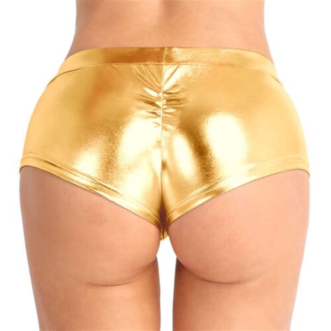 Women Metallic Leather Booty Shorts Zipper Wetlook Hot Pants Rave Dance Clubwear EBay