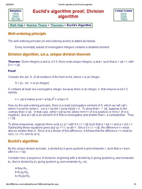 A Detailed Proof Of Euclids Algorithm And The Division Algorithm Along With Their Applications