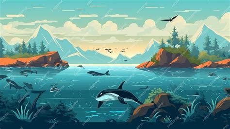 Premium Photo | A cartoon style illustration of a beautiful ocean scene ...