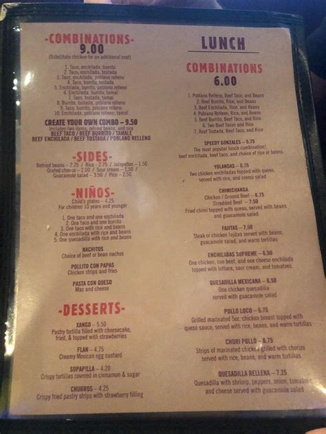 Menu at San Jose Mexican Restaurant, Elgin, White Pond Rd