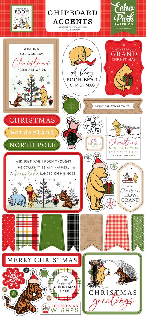 Echo Park Chipboard 6x13 Accents Winnie The Pooh Christmas 691835430591