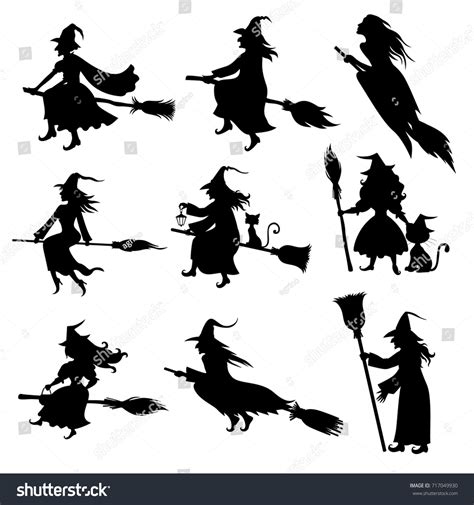 Vector Illustrations Halloween Silhouette Witch Hat Stock Vector (Royalty Free) 717049930 ...