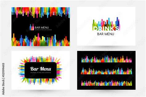 Bar menu design collection. Horizontal poster, badge, logo and dividers ...