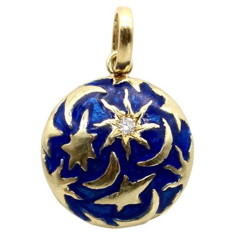 14k Gold Signature Galaxy Moon And Stars Pendant With Diamond And