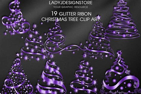 Violet Ribbon Sparkle Christmas Tree Clip Art In Png Format