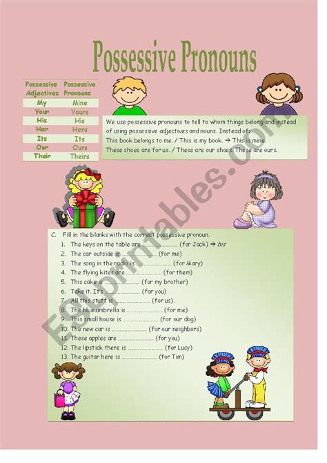 Possesive Pronouns Esl Worksheet By Gulya