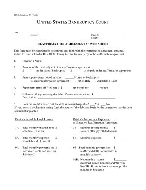 Reaffirmation Agreement Cover Sheet Mnb Uscourts Fill And Sign