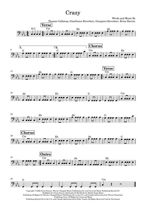 Crazy By Gnarls Barkley Bass Guitar Digital Sheet Music Sheet Music Plus