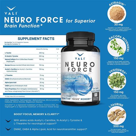 Vali Neuro Force Brain Booster Supplement Focus Memory Clarity And Energy Nootropic